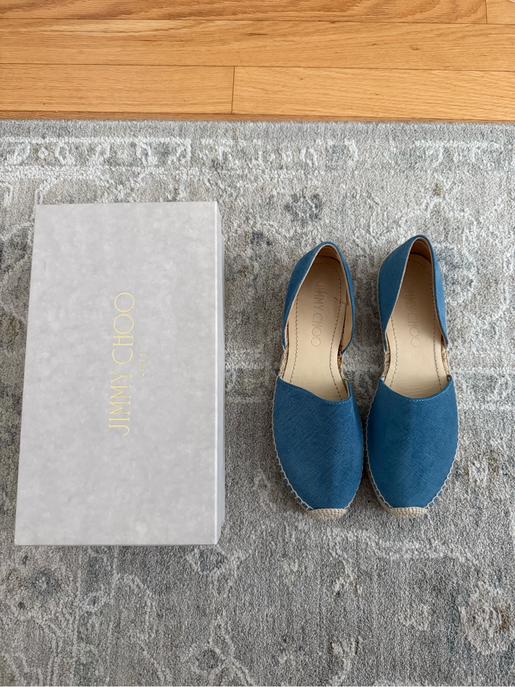 Jimmy Choo Teal Blue Canvas Espadrille Flats